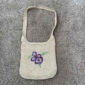 Crochet purse paper shoulder bag floral sequin beachy boho straw cottagecore